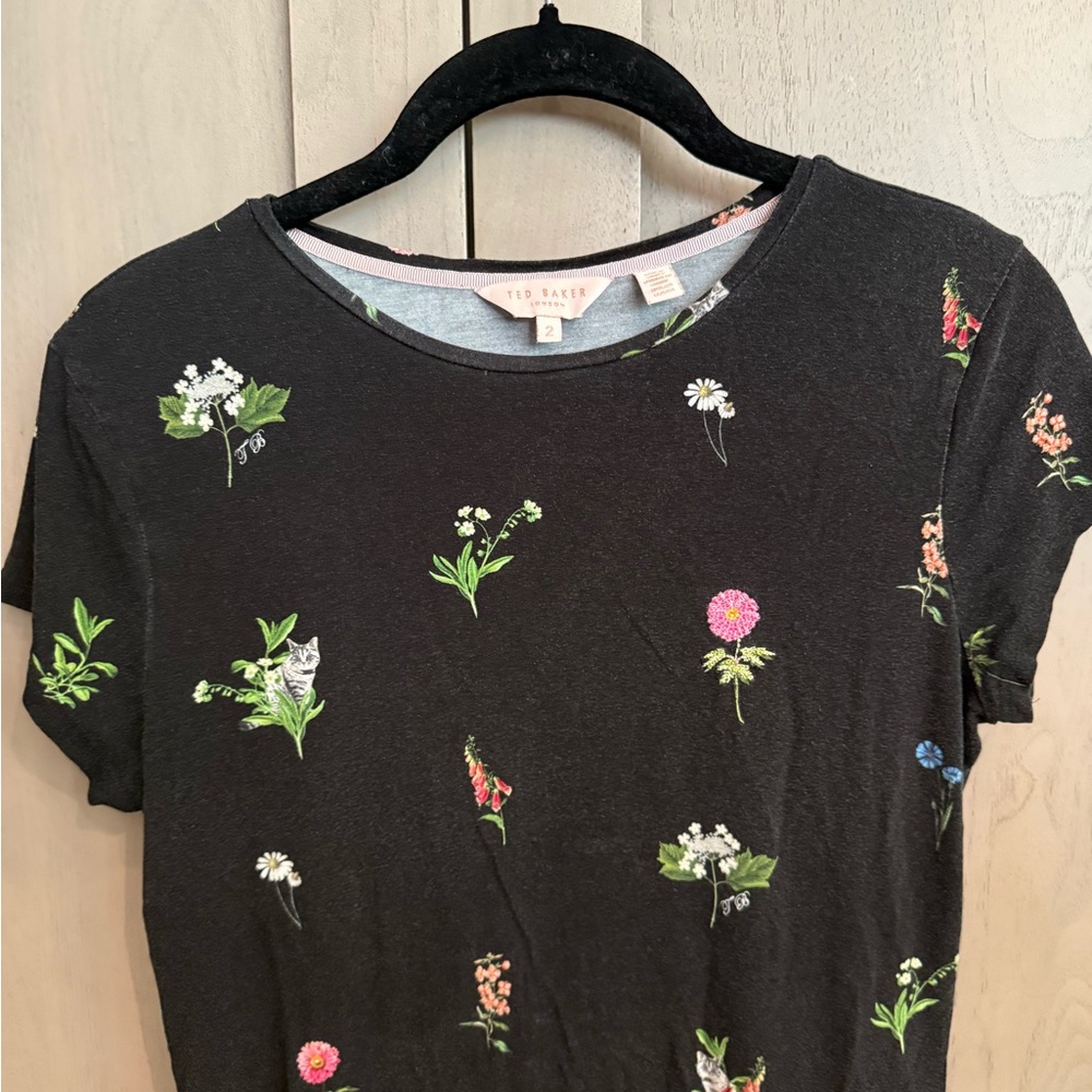 Ted Baker Black Floral Short Sleeve Tee